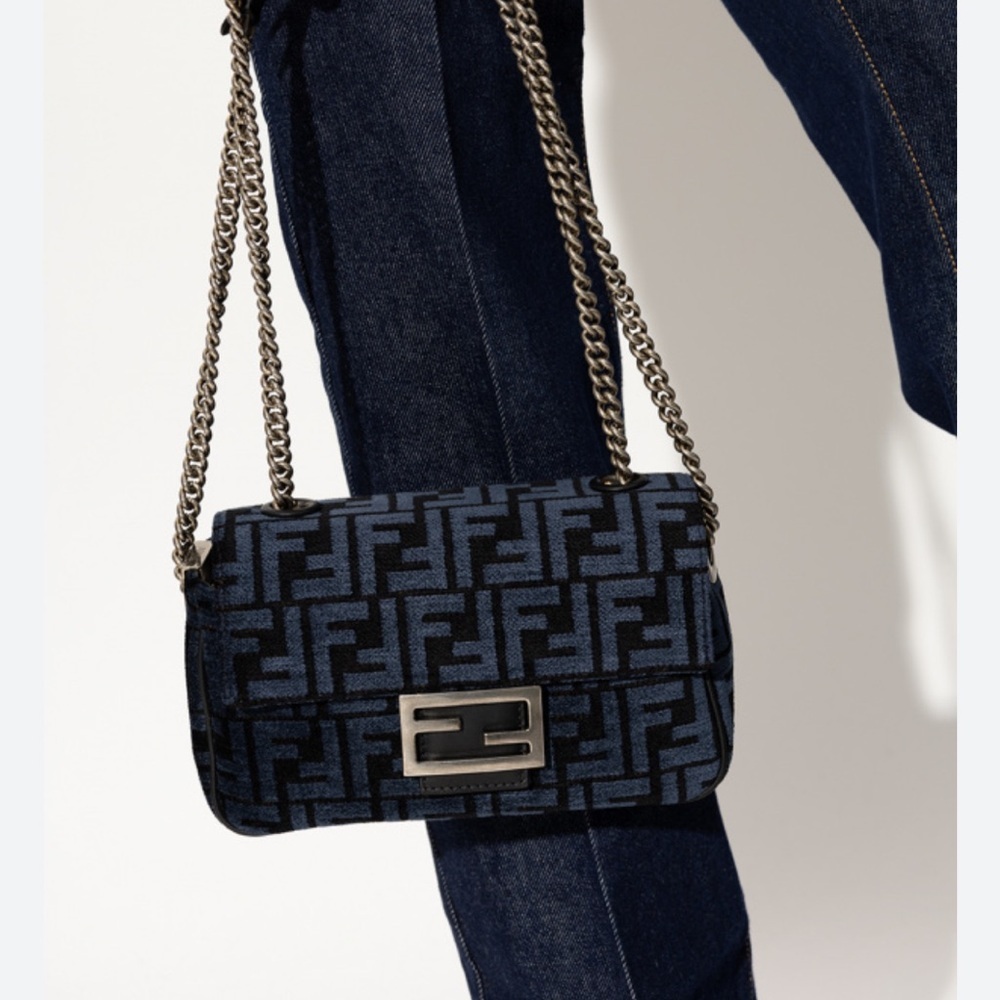 FENDI ZUCCA F BAUGETTE Blue Shoulder and crossbody bag. Like new!Still w sticker